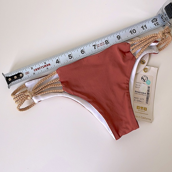NWT (XS) KOA braid side EXTRA LOW rise sexy tiny bitsy swim bottoms orange - Picture 6 of 10